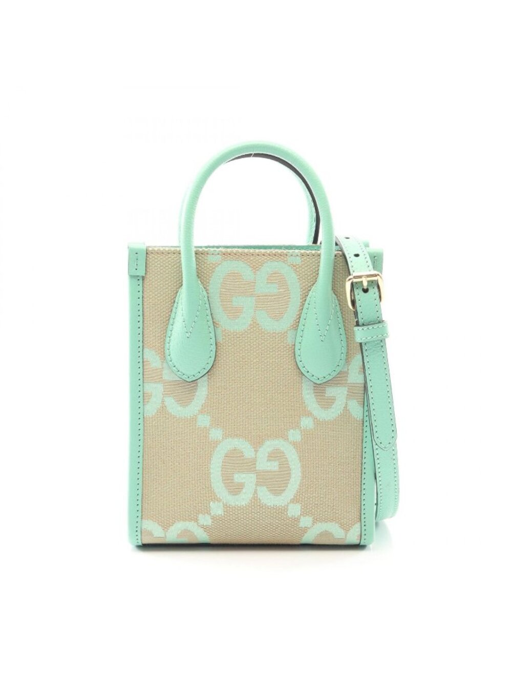 Gucci Handbag Interlocking Jumbo GG Mini Tote 2-Way Beige Green Canvas Leather